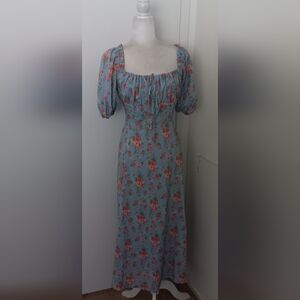 Chic Long Sleeve Floral Dress in Blue